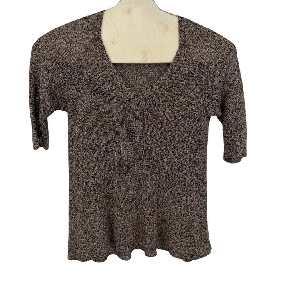 Eileen Fisher Linen Sweater Women Medium Brown 100% Linen V-Neck Short Sleeve